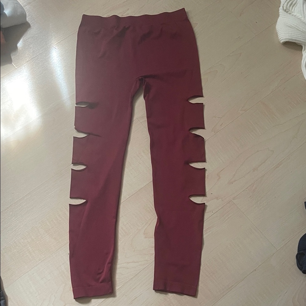 Burgundy Cut-Out Leggings